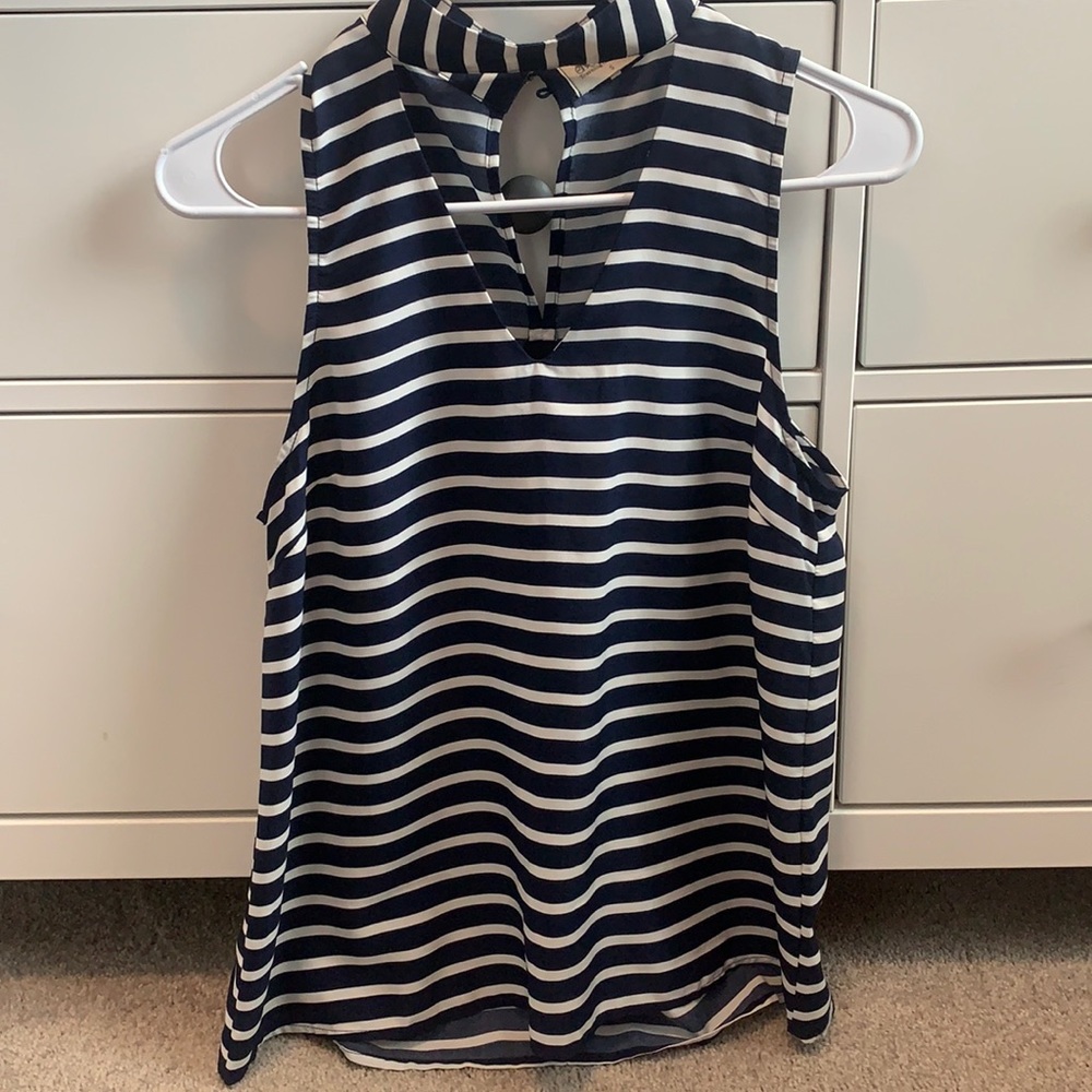 High Neck navy and white top